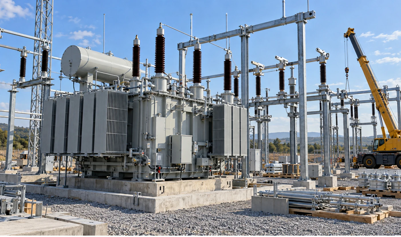 Transformador en subestación eléctrica